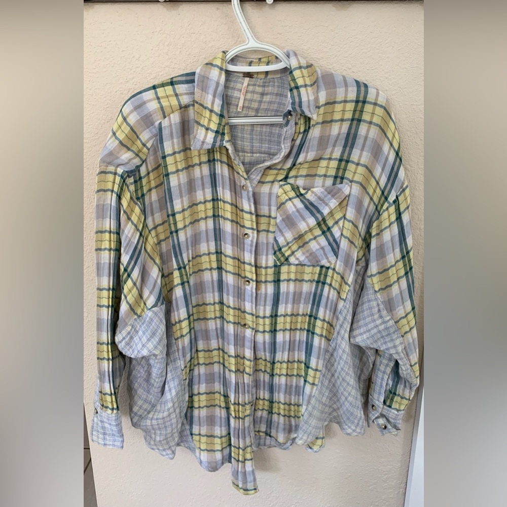 Reduced! Free People Plaid Button-Up Shirt with dolman sleeve. GUC. Size XS-M. - Picture 2 of 5